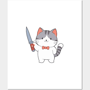 Grey Cat Holding a Knife Posters and Art